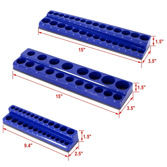 DUOSONG 3 Piece Metric Magnetic Socket Organizers, Socket Organizers For Toolboxes, Socket Organizer, Magnetic Socket Holder, Black Tool Box Organizer.3Set,Blue,Metric Blue Plastic Other