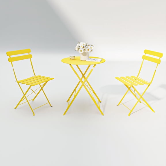 DUOSONG 3 Pieces Patio Bistro Balcony Metail Chair Table Set-Yellow Yellow Metal Garden & Outdoor Outdoor & Patio Furniture Patio Seating