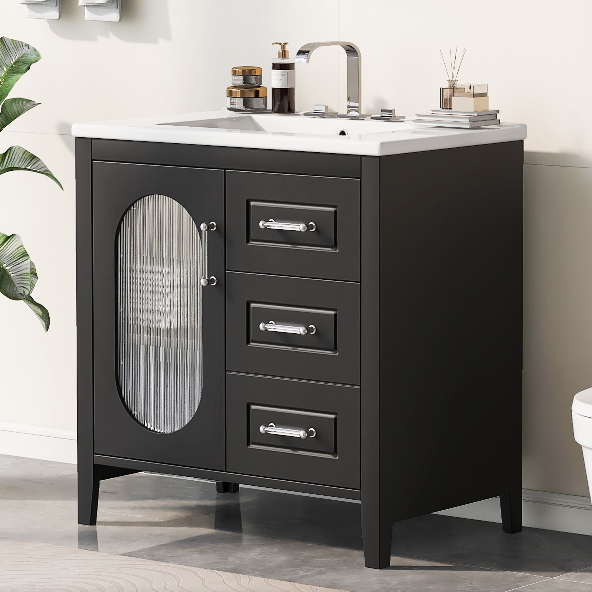 DUOSONG 30" Bathroom Vanity With Sink, Bathroom Vanity Cabinet With Two Drawers And Door ...