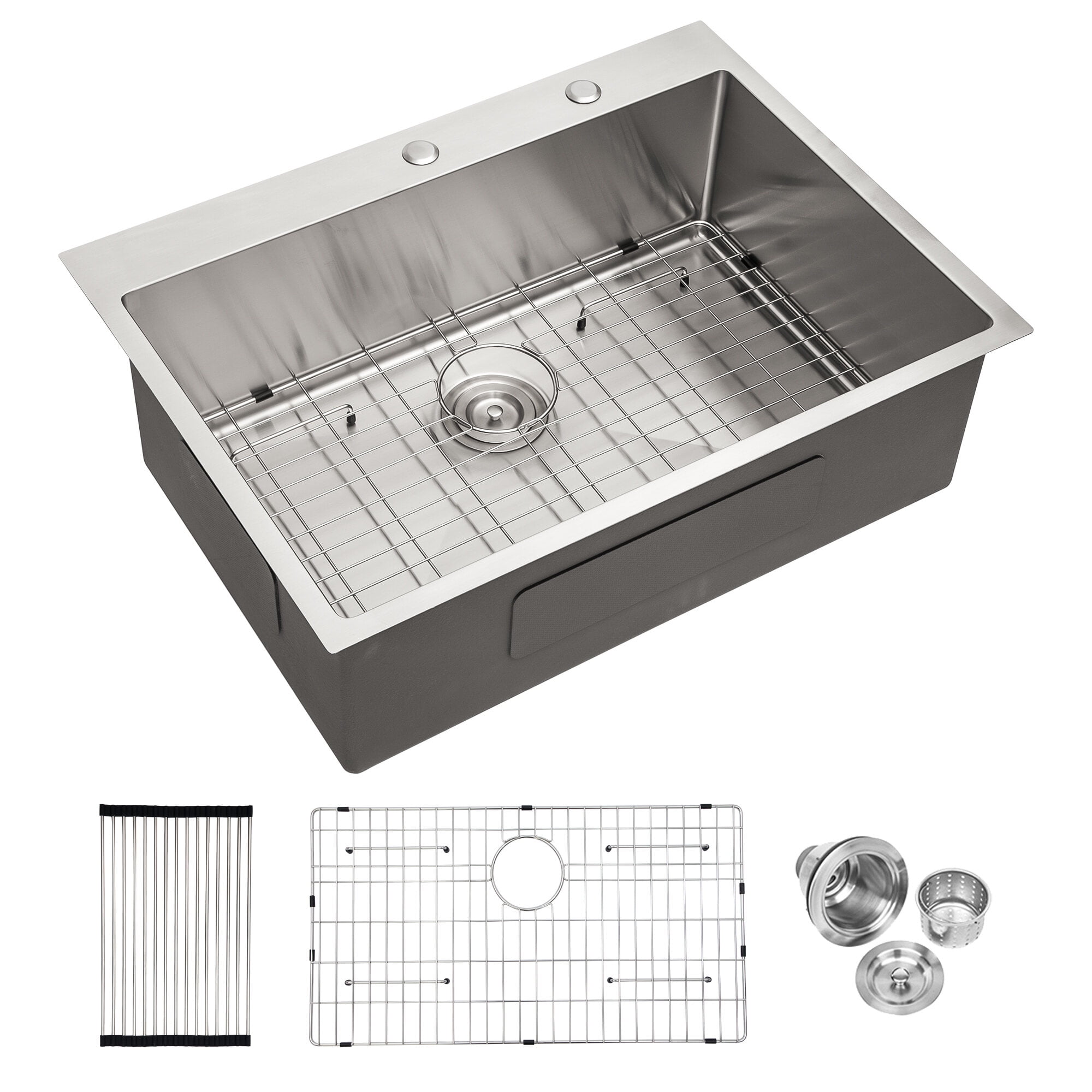 DUOSONG 30X22 Inch Kitchen Sink Drop In 16 Gauge Stainless Steel 30" Single Bowl Topmount Kitchen Sink Basin Brushed Nickel Stainless Steel Kitchen Kitchen Sinks