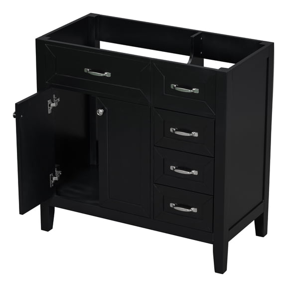 DUOSONG 36" Bathroom Vanity Without Sink, Cabinet Base Only, Bathroom Cabinet With Drawers, Solid Frame And Mdf Board, Black Black Solid Wood+MDF Bath & Faucets Bathroom Vanities
