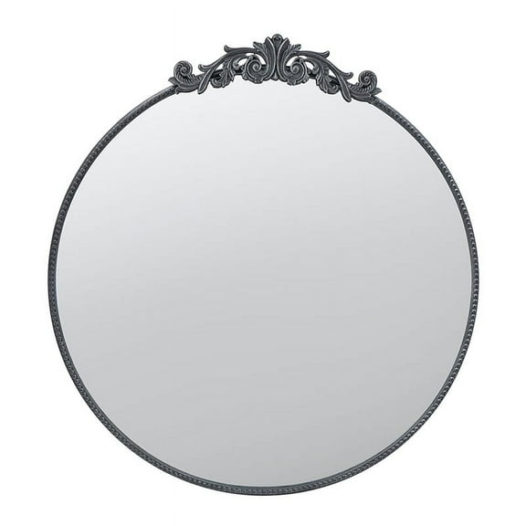 DUOSONG 36" X 39" Classic Design Mirror With Round Shape And Baroque Inspired Frame For Bathroom, Entryway Console Lean Against Wall Black MDF+glass Household Supplies & Décor Mirrors