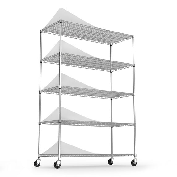 Living Room Shelving Units 5 Tier 6000lbs Heavy Duty Adjustable Storage Rack Metal Shelf Wire Shelving Unit with Wheels & Shelf Liners - 82" H x 48" L x 24" D - Chrome,Display Cabinets For Living Roo