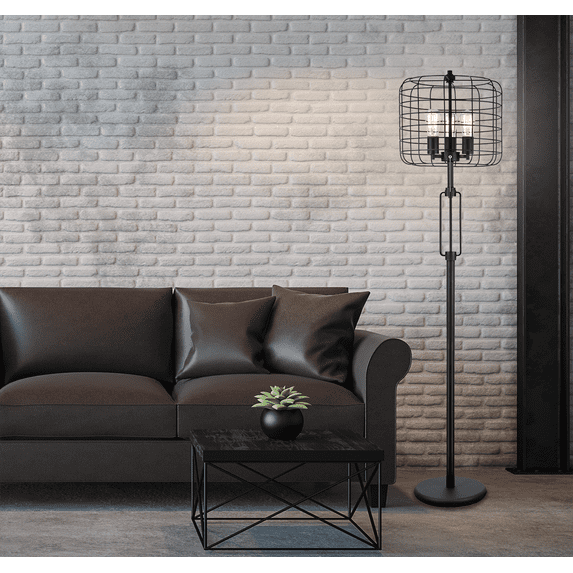 Table Lamps 65"H BLACK INDUSTRIAL WIRE CAGE FLOOR LAMP W/ EDISON BULB(1PCS/CNT)(4.88/24.68),Floor Lamps
