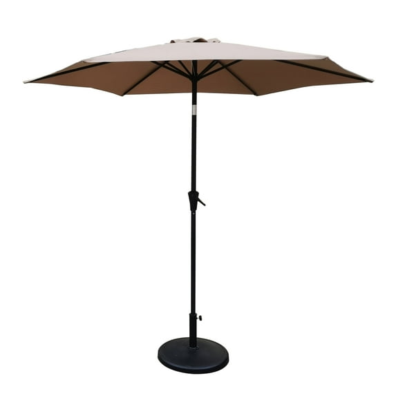 DUOSONG 8.8 Feet Taupe Round Market Patio Umbrella, With 42 Lb Base, Push Button Tilt