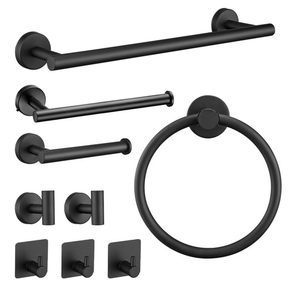 DUOSONG 9 Pieces Bathroom Hardware Accessories Set Towel Bar Set Wall Mounted Matte Black Stainless Steel Bath & Faucets Bathroom Accessories