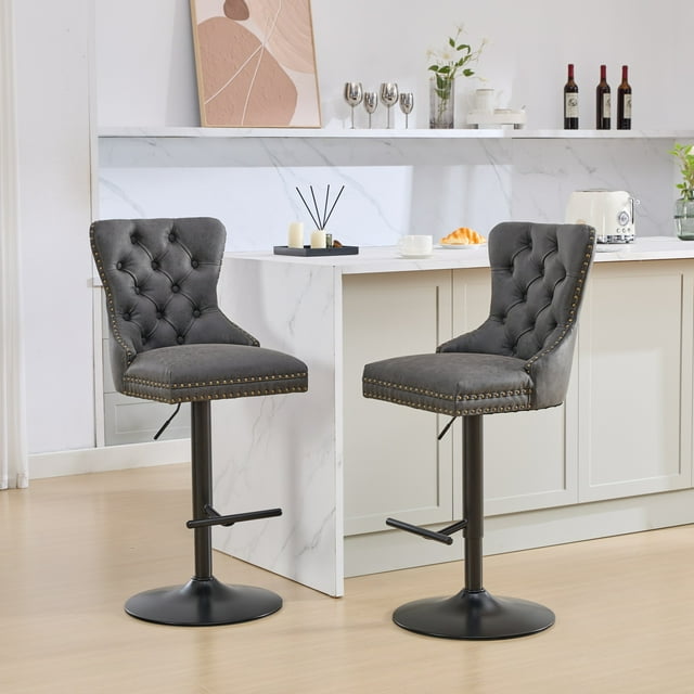 DUOSONG A&A Furniture,Aged And Retro Pu Swivel Barstools Adjusatble Seat Height From 26-33 Inch, Modern Bar Stools With Backs Comfortable Tufted For Home Pub And Kitchen Island (Black,Set Of 2) Black