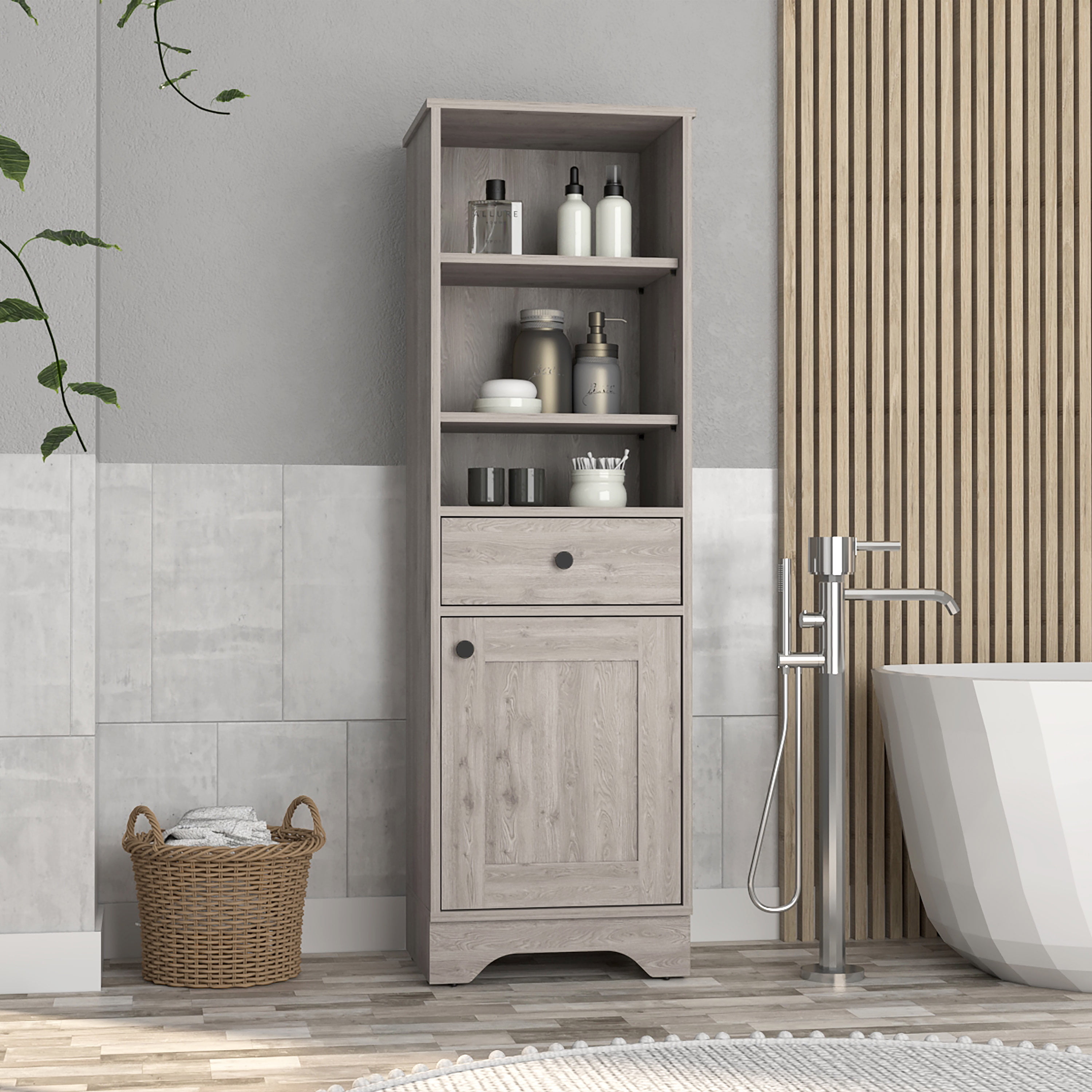 DUOSONG Alaskan Linen Cabinet, One Drawer, Single Door Cabinet Gray ...