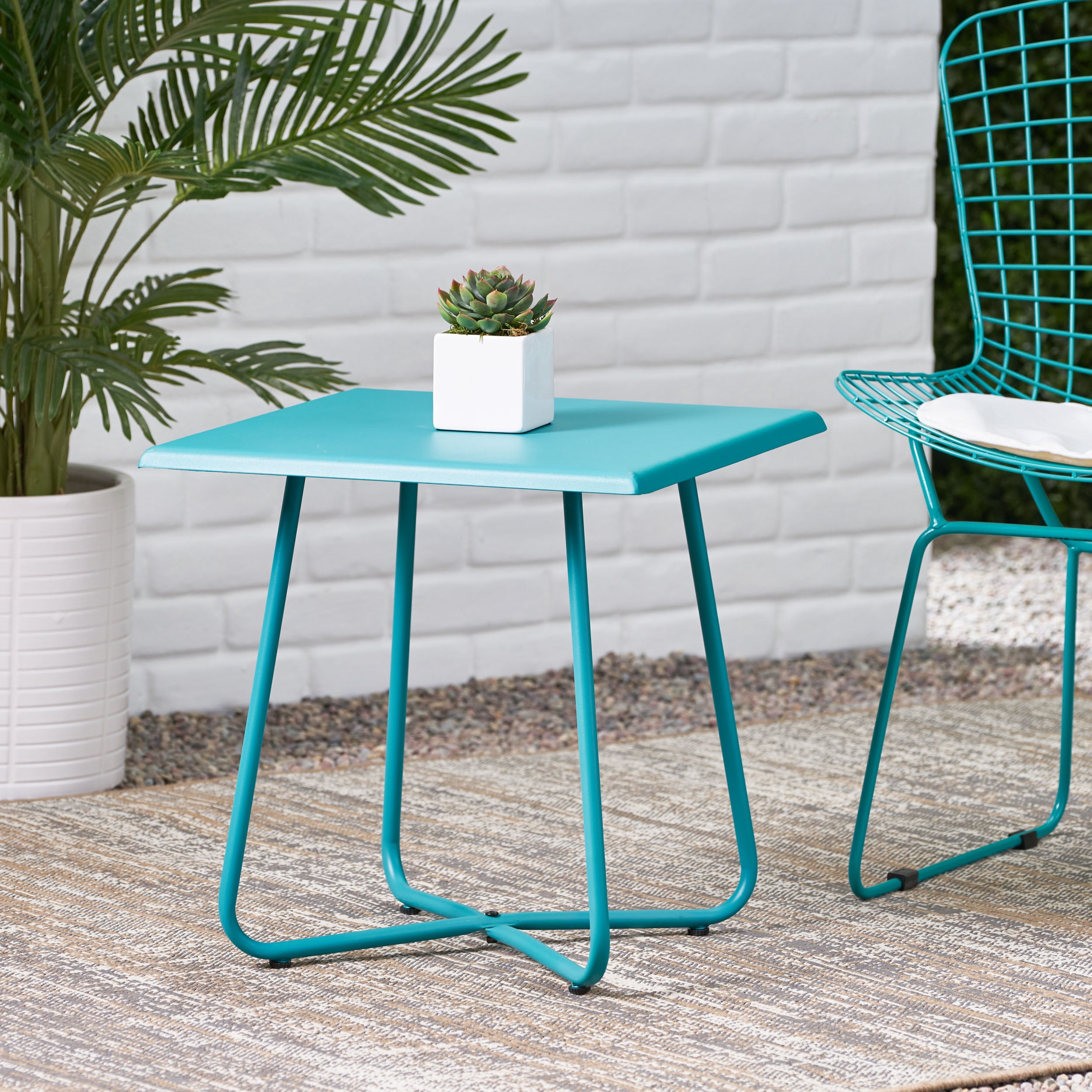 DUOSONG Alder 18" Side Table Teal Iron Garden & Outdoor Outdoor & Patio ...