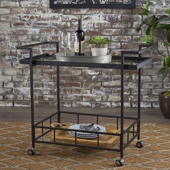 DUOSONG Bar Cart Black 1-Piece Furniture, Dining Furniture, Kitchen Islands & Carts