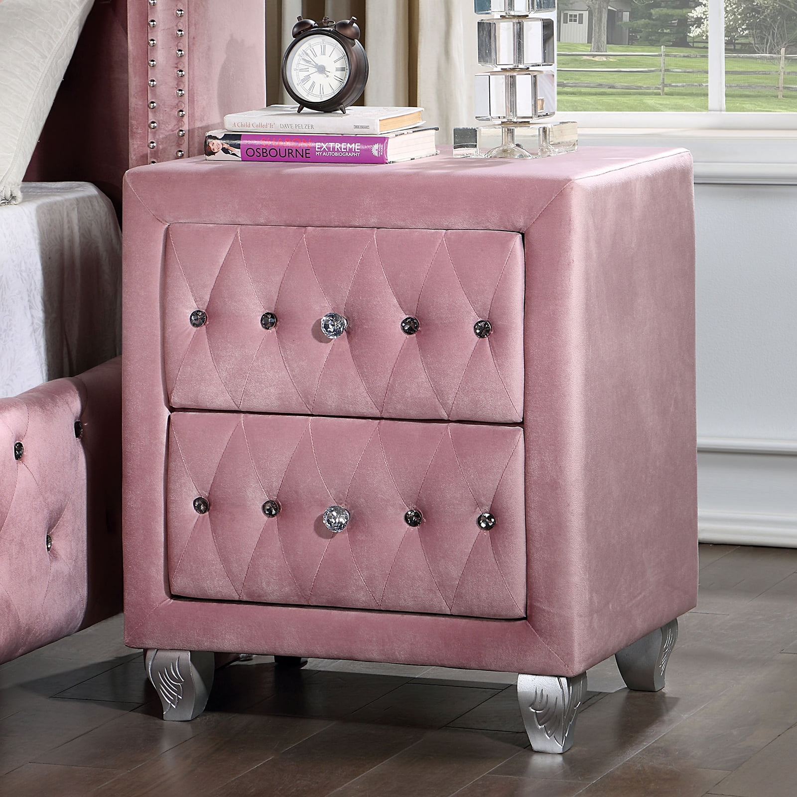 DUOSONG Beautiful Pink Color 1Pc Nightstand Bedroom Furniture Bedside