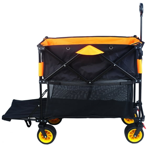 DUOSONG Big Large Capacity Folding Cart Extra Long Extender Wagon Cart Folding Wagon Garden Shopping Beach Cart (Black +Orange) Black Iron,oxford fabric Garden & Outdoor Garden Supplies Garden Carts