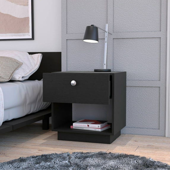 DUOSONG Black 1-Drawer Nightstand Black Wood Furniture Bedroom Furniture Nightstands