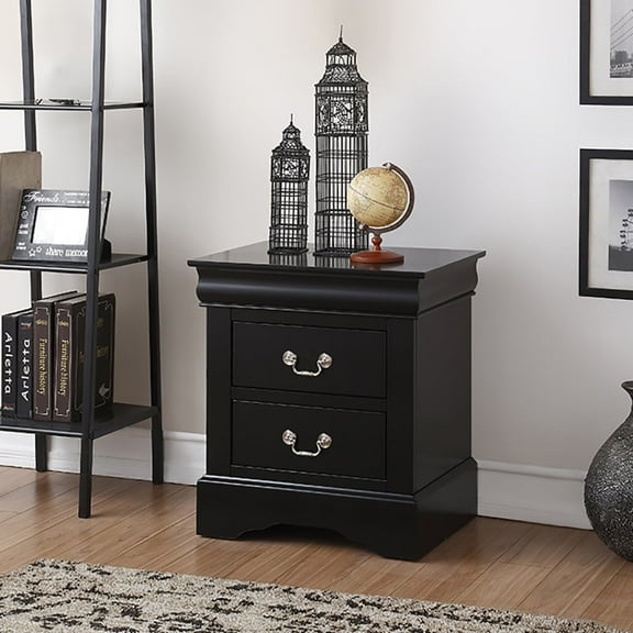 DUOSONG Black 2-Drawer Nightstand Wood Furniture Bedroom Furniture Nightstands