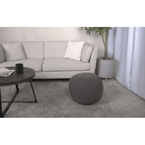DUOSONG Bordeaux Knitted Cotton Round Pouf, Gray Gray Cotton Furniture Primary Living Space Ottomans