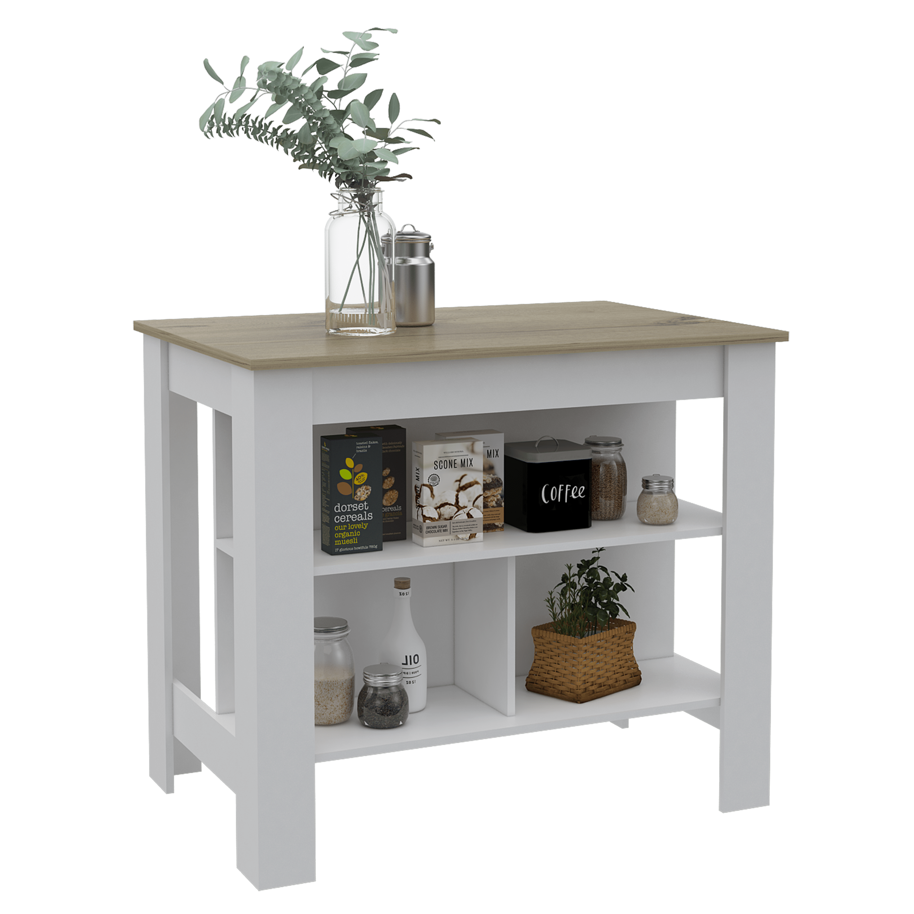 DUOSONG Brooklyn Antibacterial Surface Kitchen Island, Three Concealed