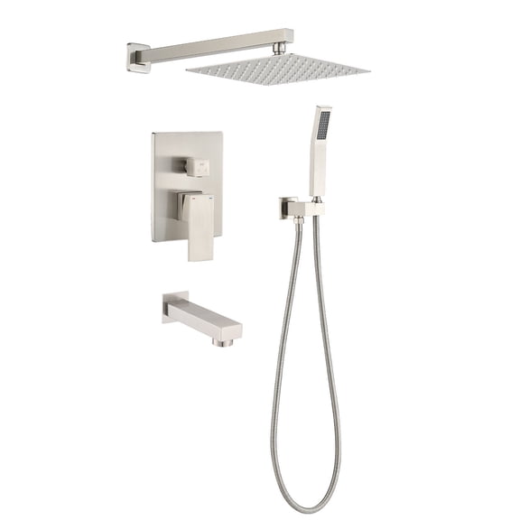 DUOSONG Brushed Nickel Shower System 10 Inch Brass Bathroom Deluxe Rain Mixed Shower Combination Set Wall Mounted Rain Shower Head System Shower Faucet Brushed Nickel brass Bath & Faucets