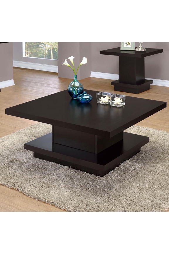 Cappuccino Square Coffee Table with 1PC Furniture and Primary Living Space Tables, Brown