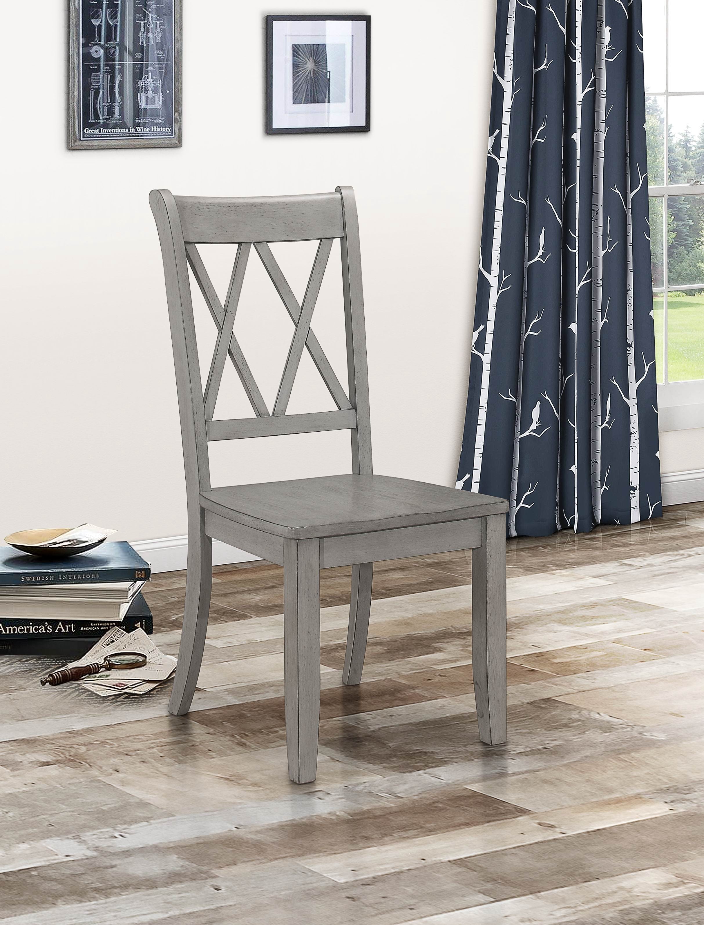 DUOSONG Transitional Gray Pine Veneer Double-X Back Dining Chairs, Set ...