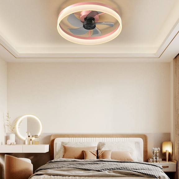 DUOSONG Ceiling Fans With Lights Dimmable Led Embedded Installation Of Thin Modern Ceiling Fans(Pink) Pink ABS Lighting Bedroom Lighting
