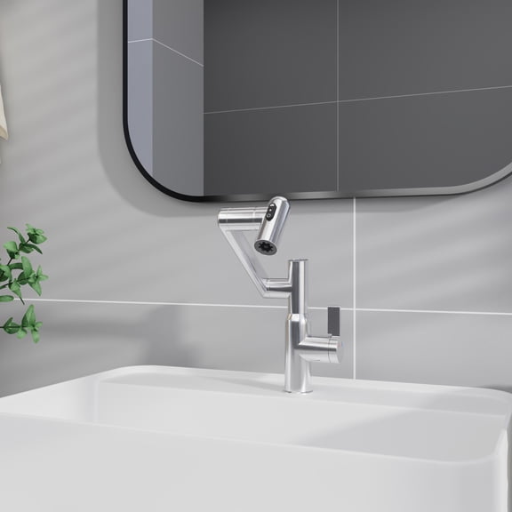 DUOSONG Chrome Bathroom Sink Faucet With Spray Function And Temperature Display For Anti-Skid Switch And Hot & Cold And 360° Rotary Chrome brass Bath & Faucets Bathroom Sink Faucets