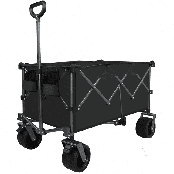 DUOSONG Collapsible Folding Wagon, Push Pull Foldable Beach Wagon Cart Black Steel Garden & Outdoor Garden Supplies Garden Carts