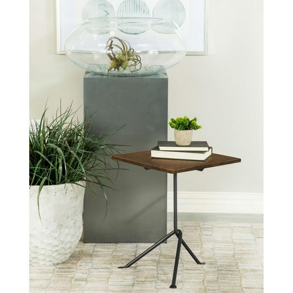 DUOSONG Dark Brown and Gunmetal Accent End Table, 1 Piece