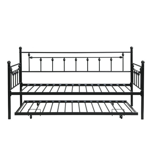 DUOSONG Daybed With Trundle Black Black Metal Furniture Bedroom Furniture Beds, Frames & Bases