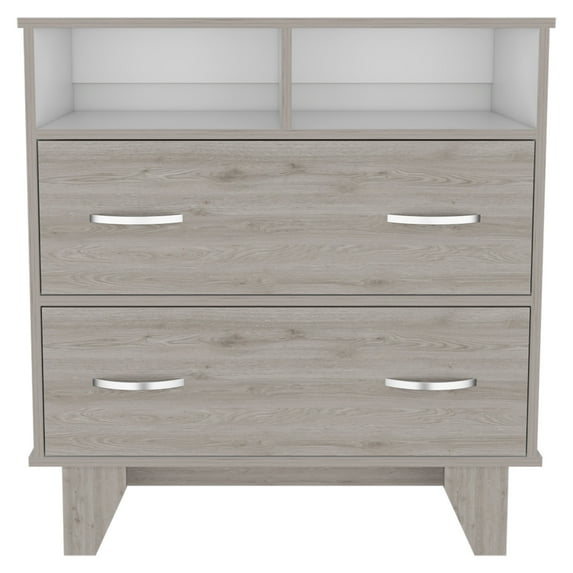 DUOSONG Double Drawer Dresser Arabi, Bedroom, Light Gray / White Light Gray Particle Board Furniture Bedroom Furniture Dressers, Chests & Wardrobes