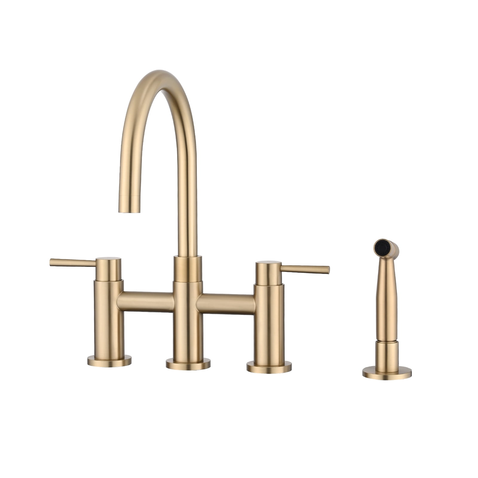 DUOSONG Double Handle Bridge Kitchen Faucet With Side Spray Brushed ...