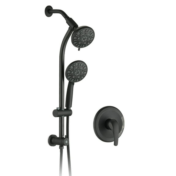 Dual Shower Head System - Matte Black 7-Setting Spa Shower Combo with Slide Bar (59" Hose) Five