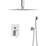 Freestanding Tub Faucet Replacement Dual Shower Head - 16 Inch Ceiling Mount Square Shower System with Rough-in Valve, Chrome,Freestanding Tub Faucet Installation