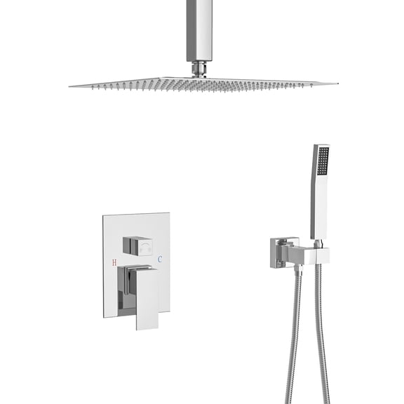 Freestanding Tub Faucet Replacement Dual Shower Head - 16 Inch Ceiling Mount Square Shower System with Rough-in Valve, Chrome,Freestanding Tub Faucet Installation