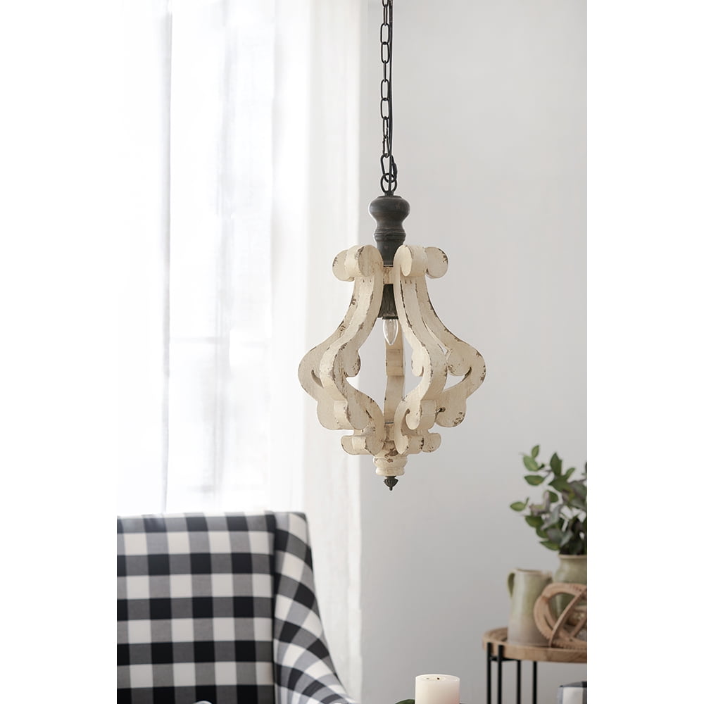 ANQIANYUE Mini French Country Wood Pendant Light – Rustic Farmhouse Style, 12.4-Inch