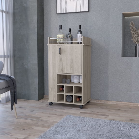 DUOSONG Farson Bar Cart With 2-Side Shelf, 6-Built In Wine Rack And Casters Light Gray Engineered Wood Furniture Primary Living Space Cabinets