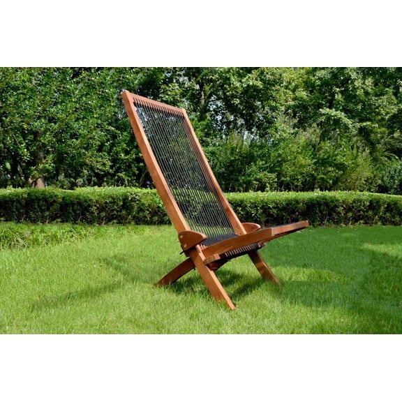 DUOSONG Folding Roping Wood Chair Natural Solid Wood Garden & Outdoor Outdoor & Patio Furniture Patio Seating