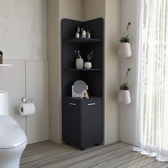 DUOSONG Freestanding Cabinet Kairatu, Bathroom, Black Black Engineered Wood Bath & Faucets Bathroom Storage
