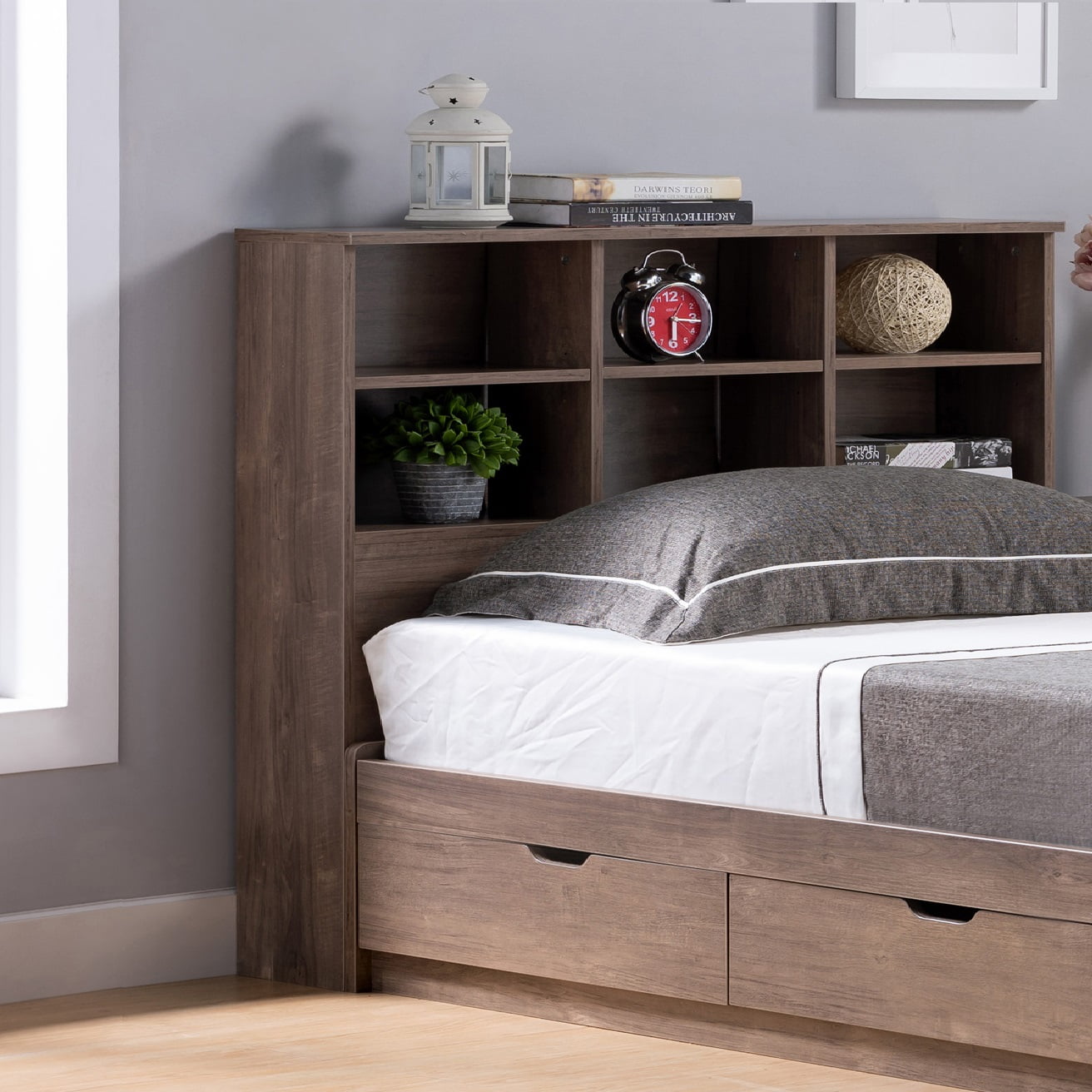 DUOSONG Full Bookcase Headboard Six Shelves Three Shelves Adjustable ...