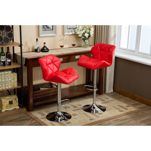 DUOSONG Glasgow Contemporary Tufted Adjustable Height Hidraulic Bar Stools, Set Of 2, Red Red Faux Leather Furniture Dining Furniture Seating for Dining