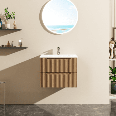 DUOSONG Goodyo 24" Wall-Mount Bathroom Vanity Cabinet Floating (Cabinet Only) Walnut MDF Bath & Faucets Bathroom Storage