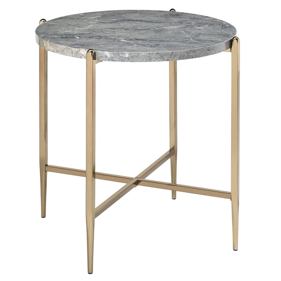DUOSONG Grey And Champagne Round End Table Grey+Gold Wood+Metal Furniture Primary Living Space Tables