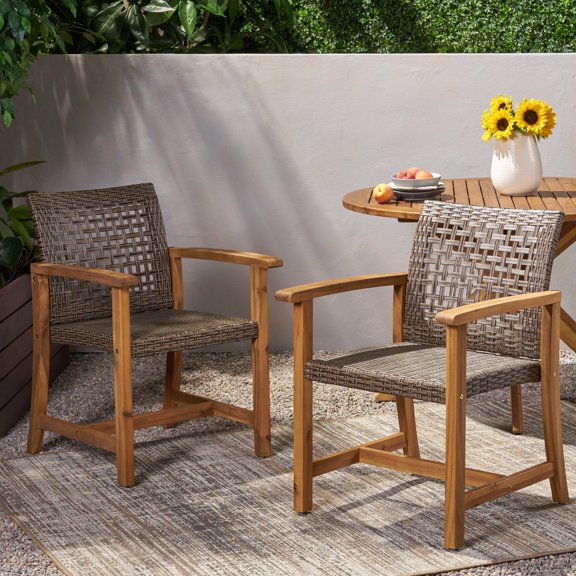 DUOSONG Hampton Wood And Wicker Dining Chair( Set Of 2 ) Brown Wood+Glass Garden & Outdoor Outdoor & Patio Furniture Patio Seating
