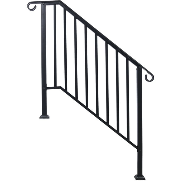 DUOSONG Handrails For Outdoor Steps, Fit 3 Or 4 Steps Outdoor Stair Railing, Picket#3 Wrought Iron Handrail, Flexible Porch Railing, Black Transitional Handrails For Concrete Steps Or Wooden Stairs