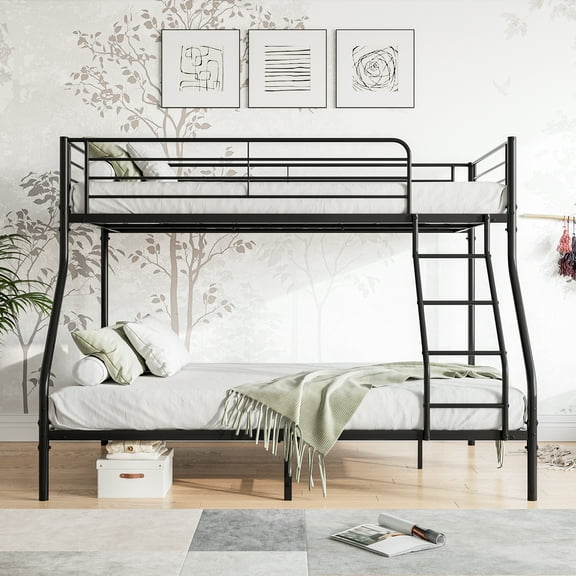 DUOSONG Heavy Duty Twin-Over-Full Metal Bunk Bed, Easy Assembly With Enhanced Upper-Level Guardrail, Black Black Metal Furniture Bedroom Furniture Beds, Frames & Bases