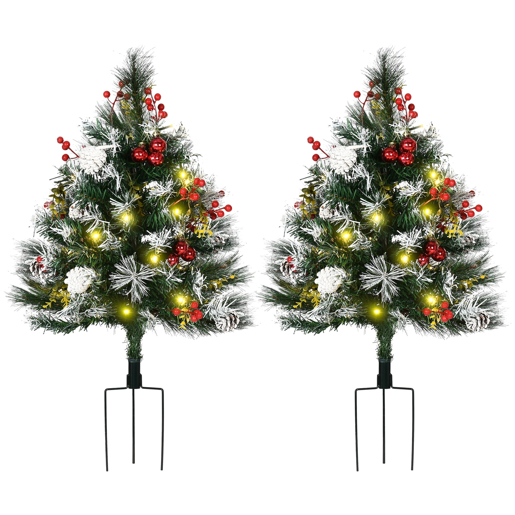 DUOSONG Homcom 2.5 Ft/30" 2 Pack Outdoor Pre-Lit Artificial Christmas ...