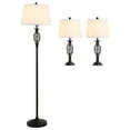thumbnail image 1 of DUOSONG Homcom 3 Piece Table Floor Lamp Set With Metal Pole, Round Base, And Fabric Lampshade, For Living Room, Black/White White Glass+Metal Lighting Living Room Lighting, 1 of 7