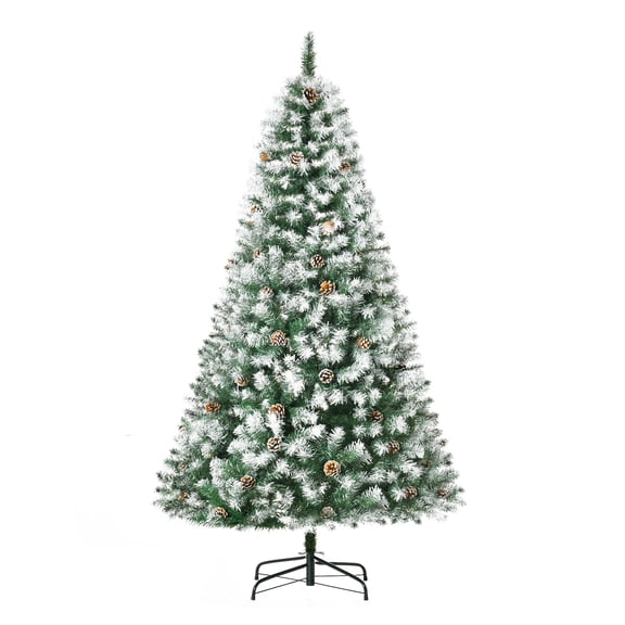 DUOSONG Homcom 6Ft Unlit Snow-Dusted Full Fir Artificial Christmas Tree With Realistic Branches, 61 Pine Cones And 800 Tips Green PVC Household Supplies & Décor Christmas Trees