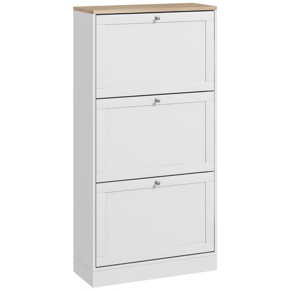 DUOSONG Homcom Narrow Shoe Storage Cabinet For Entryway With 3 Flip Drawers And Adjustable Shelves, Shoe Rack Organizer For 18 Pairs Of Shoes, White White Particle Board Primary Living Space Cabinets