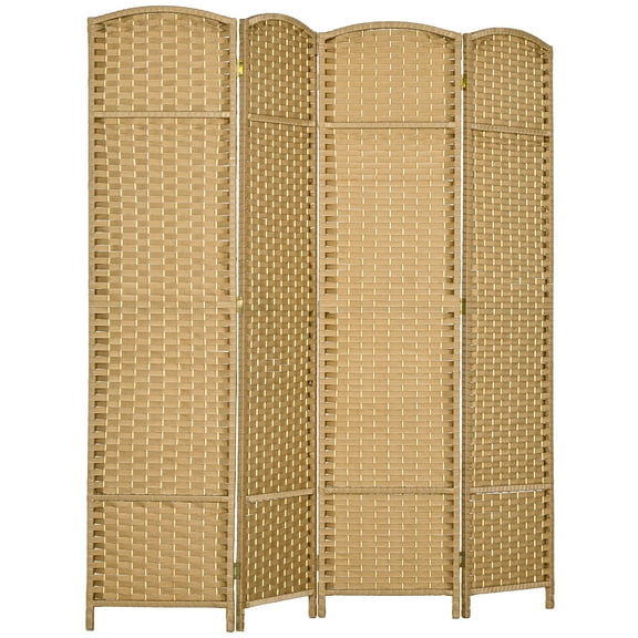 DUOSONG Homcom Room Divider, 4 Panel Folding Privacy Screen, 5.6' Tall Freestanding Wall Partition For Home Office, Bedroom, Nature Wood Natural Wood Polypropylene Privacy Screens