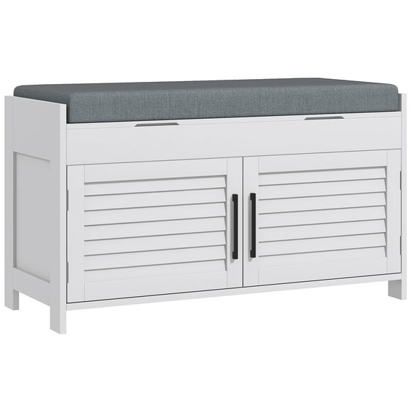 35.4" Shoe Storage Bench with Cushion - Entryway Organizer with Hidden Compartments & Adjustable Shelves, White